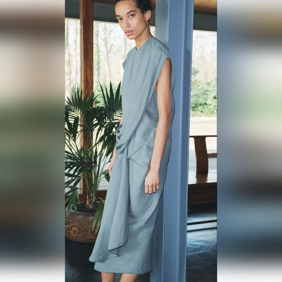 Zara Linen Draped Dress - Picture 4 of 6